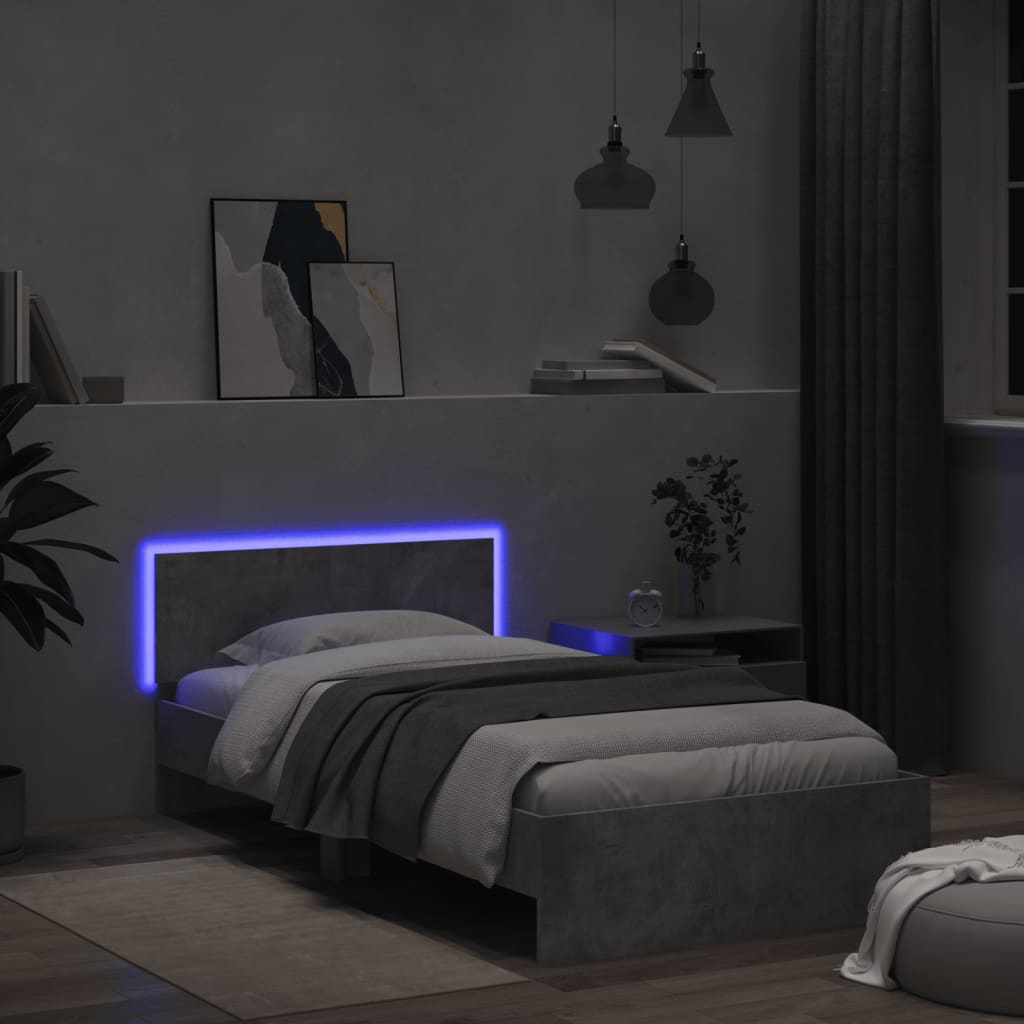 Bedframe met hoofdbord en LED-verlichting betongrijs 100x200 cm is nu te koop bij PeponiXL, paradijselijk wonen!