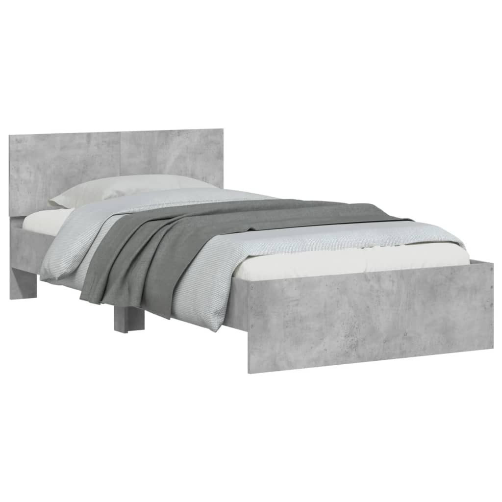 Bedframe met hoofdbord en LED-verlichting betongrijs 100x200 cm is nu te koop bij PeponiXL, paradijselijk wonen!