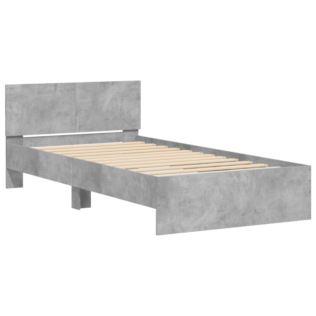 Bedframe met hoofdbord en LED-verlichting betongrijs 100x200 cm is nu te koop bij PeponiXL, paradijselijk wonen!