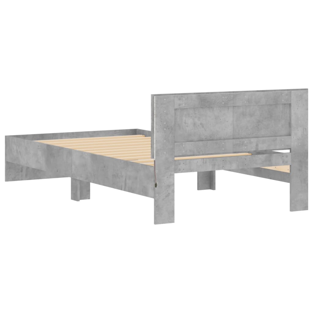 Bedframe met hoofdbord en LED-verlichting betongrijs 100x200 cm is nu te koop bij PeponiXL, paradijselijk wonen!