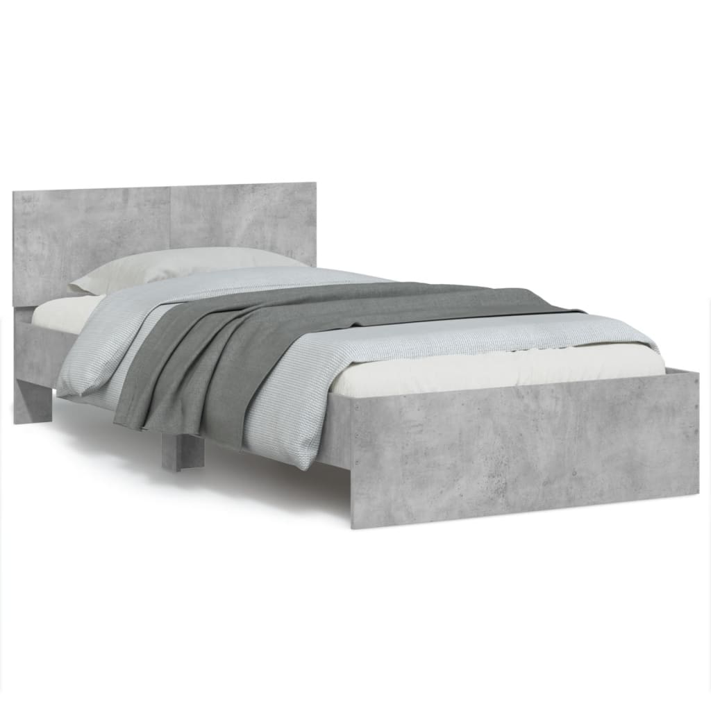 Bedframe met hoofdbord en LED-verlichting betongrijs 100x200 cm is nu te koop bij PeponiXL, paradijselijk wonen!