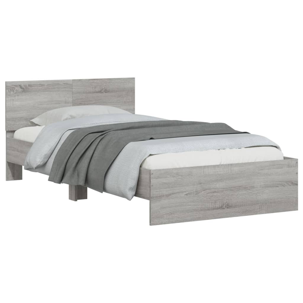 Bedframe met hoofdbord en LED grijs sonoma eiken 100x200 cm is nu te koop bij PeponiXL, paradijselijk wonen!