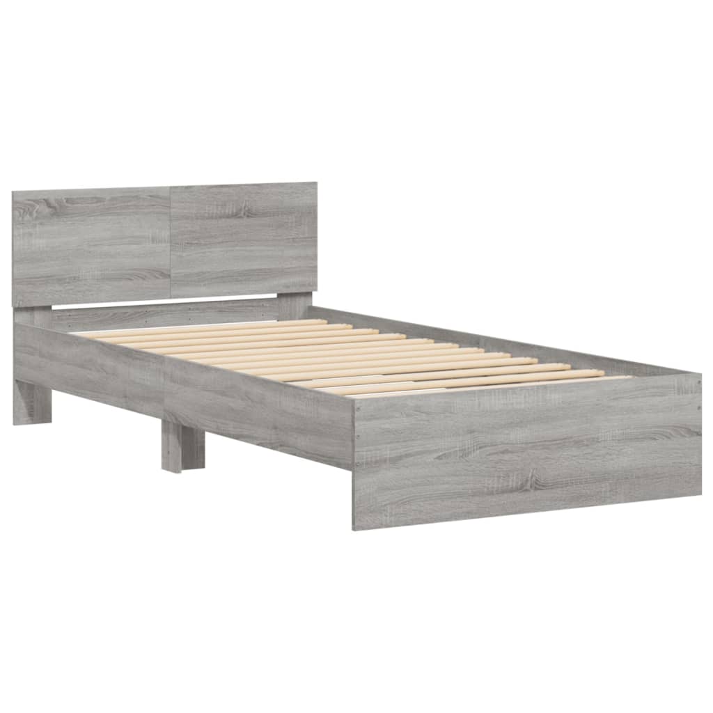 Bedframe met hoofdbord en LED grijs sonoma eiken 100x200 cm is nu te koop bij PeponiXL, paradijselijk wonen!