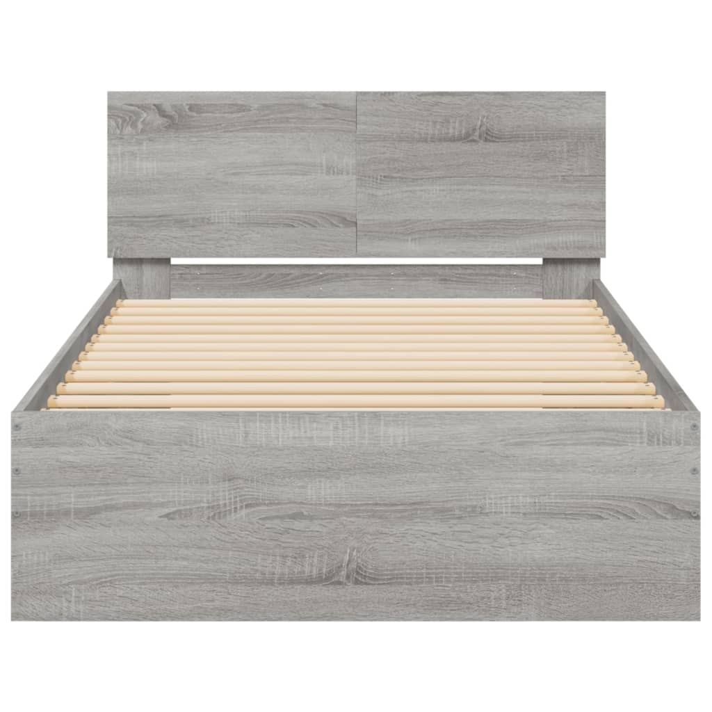 Bedframe met hoofdbord en LED grijs sonoma eiken 100x200 cm is nu te koop bij PeponiXL, paradijselijk wonen!