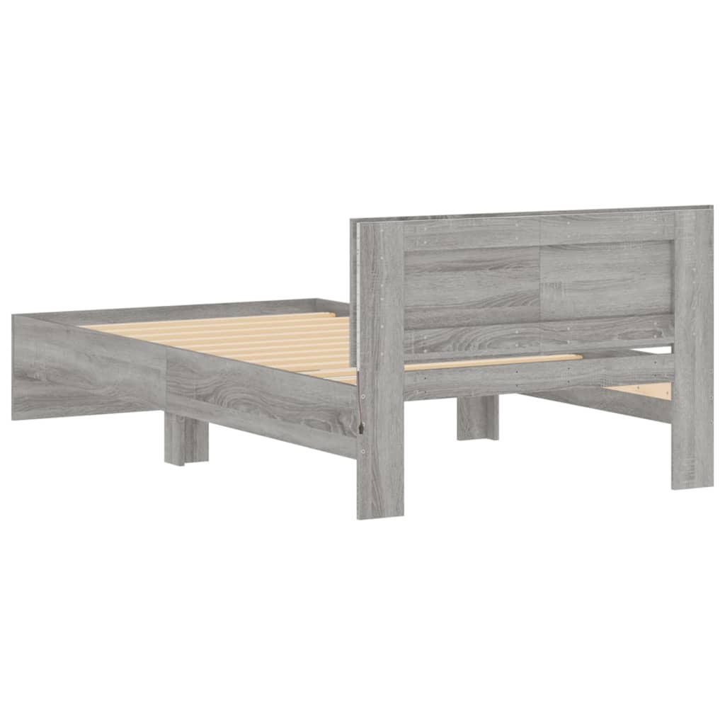 Bedframe met hoofdbord en LED grijs sonoma eiken 100x200 cm is nu te koop bij PeponiXL, paradijselijk wonen!