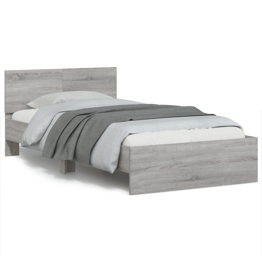 Bedframe met hoofdbord en LED grijs sonoma eiken 100x200 cm is nu te koop bij PeponiXL, paradijselijk wonen!