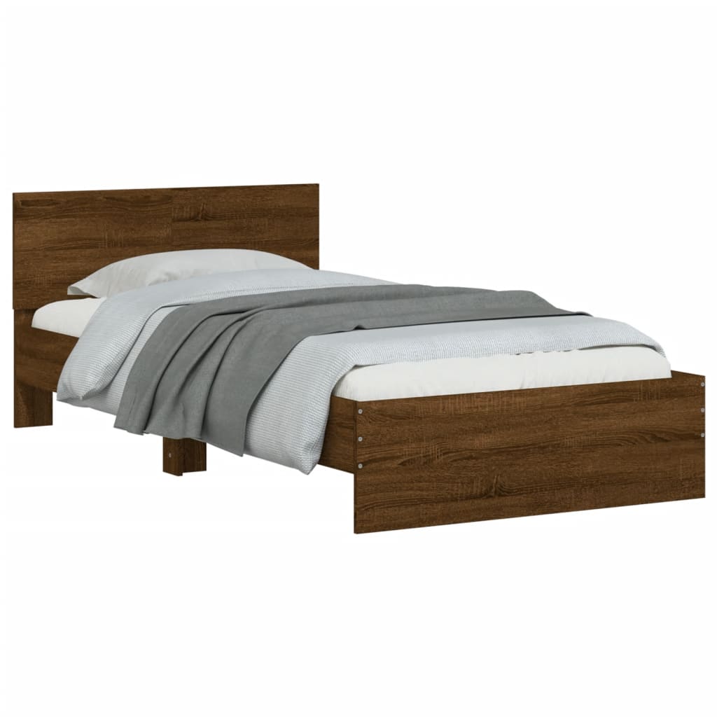 Bedframe met hoofdbord en LED bruin eikenkleur 100x200 cm is nu te koop bij PeponiXL, paradijselijk wonen!