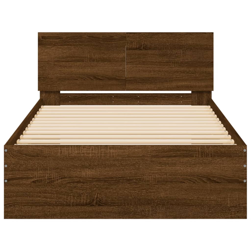 Bedframe met hoofdbord en LED bruin eikenkleur 100x200 cm is nu te koop bij PeponiXL, paradijselijk wonen!