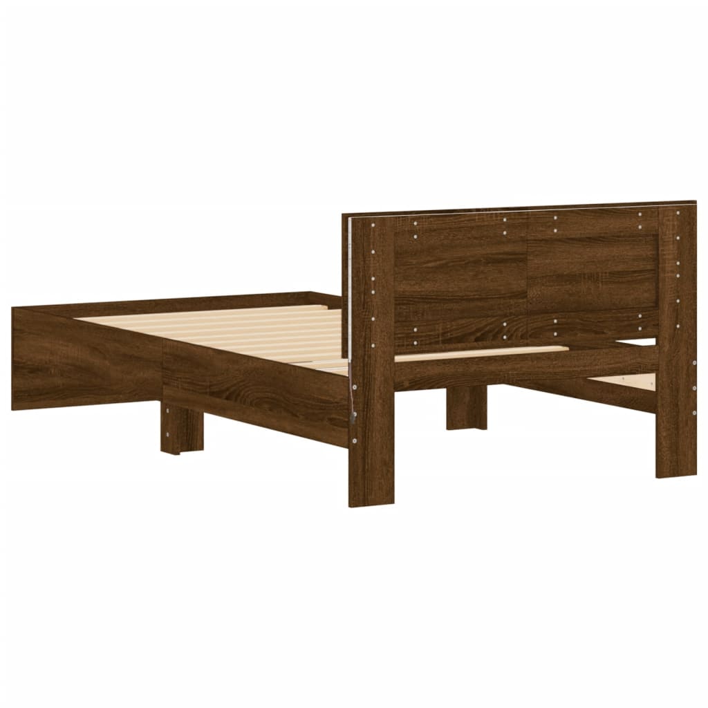 Bedframe met hoofdbord en LED bruin eikenkleur 100x200 cm is nu te koop bij PeponiXL, paradijselijk wonen!
