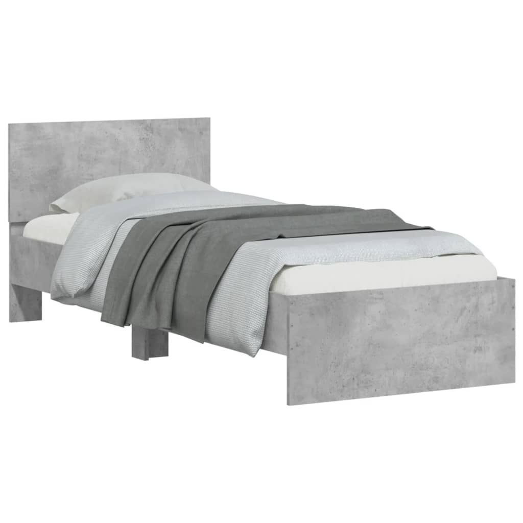 Bedframe met hoofdbord en LED-verlichting betongrijs 90x200 cm is nu te koop bij PeponiXL, paradijselijk wonen!