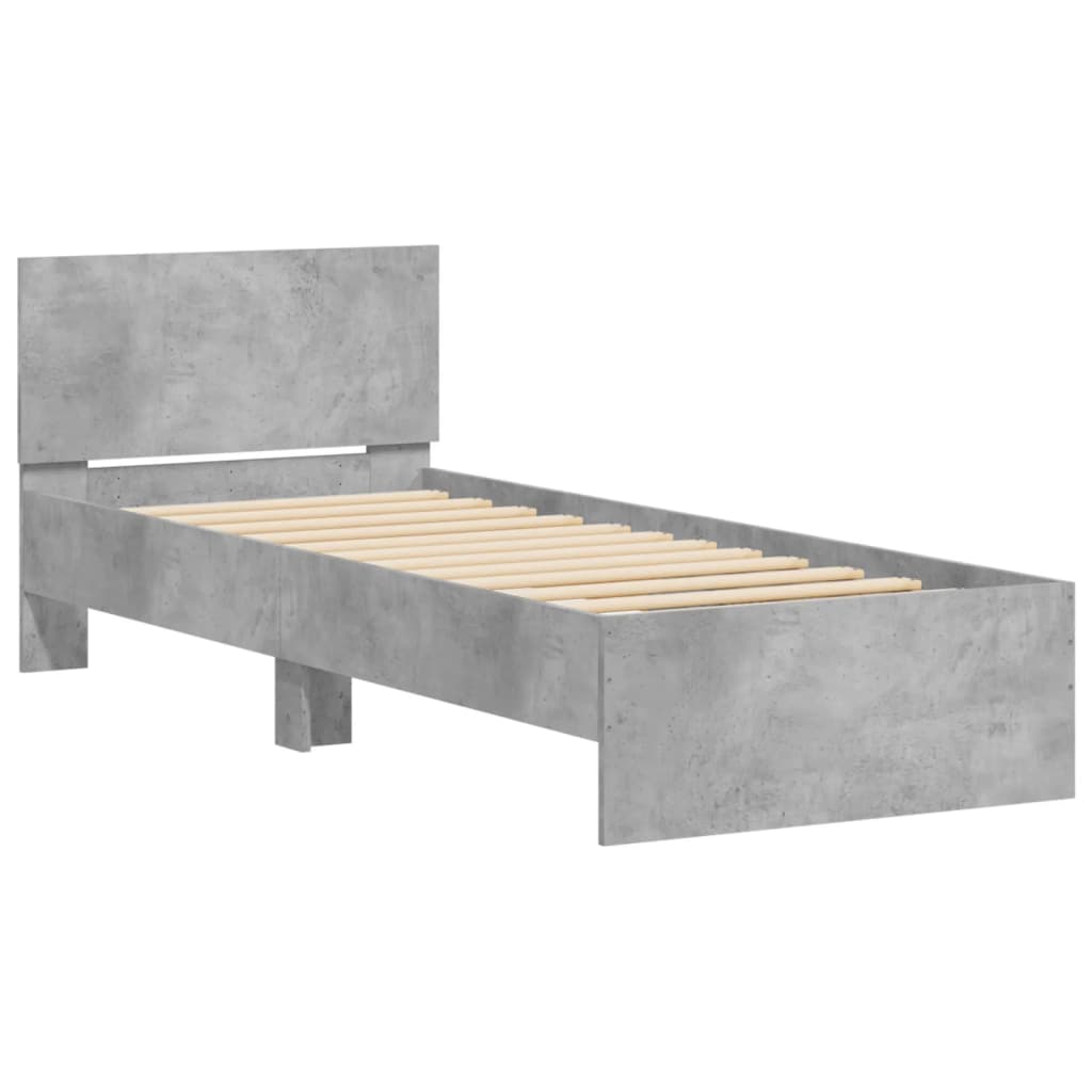 Bedframe met hoofdbord en LED-verlichting betongrijs 90x200 cm is nu te koop bij PeponiXL, paradijselijk wonen!