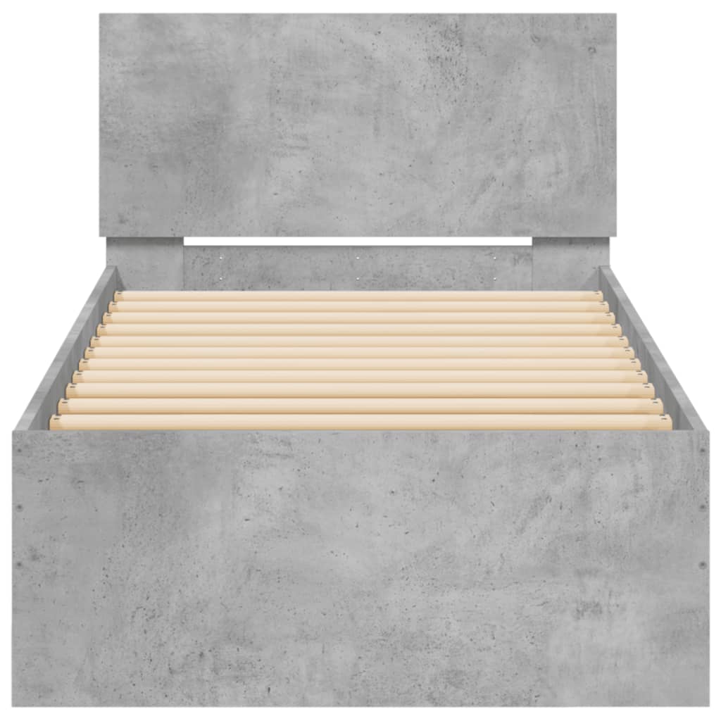 Bedframe met hoofdbord en LED-verlichting betongrijs 90x200 cm is nu te koop bij PeponiXL, paradijselijk wonen!