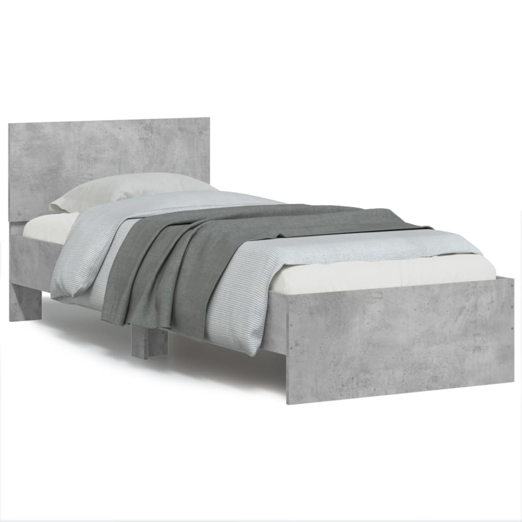Bedframe met hoofdbord en LED-verlichting betongrijs 90x200 cm is nu te koop bij PeponiXL, paradijselijk wonen!