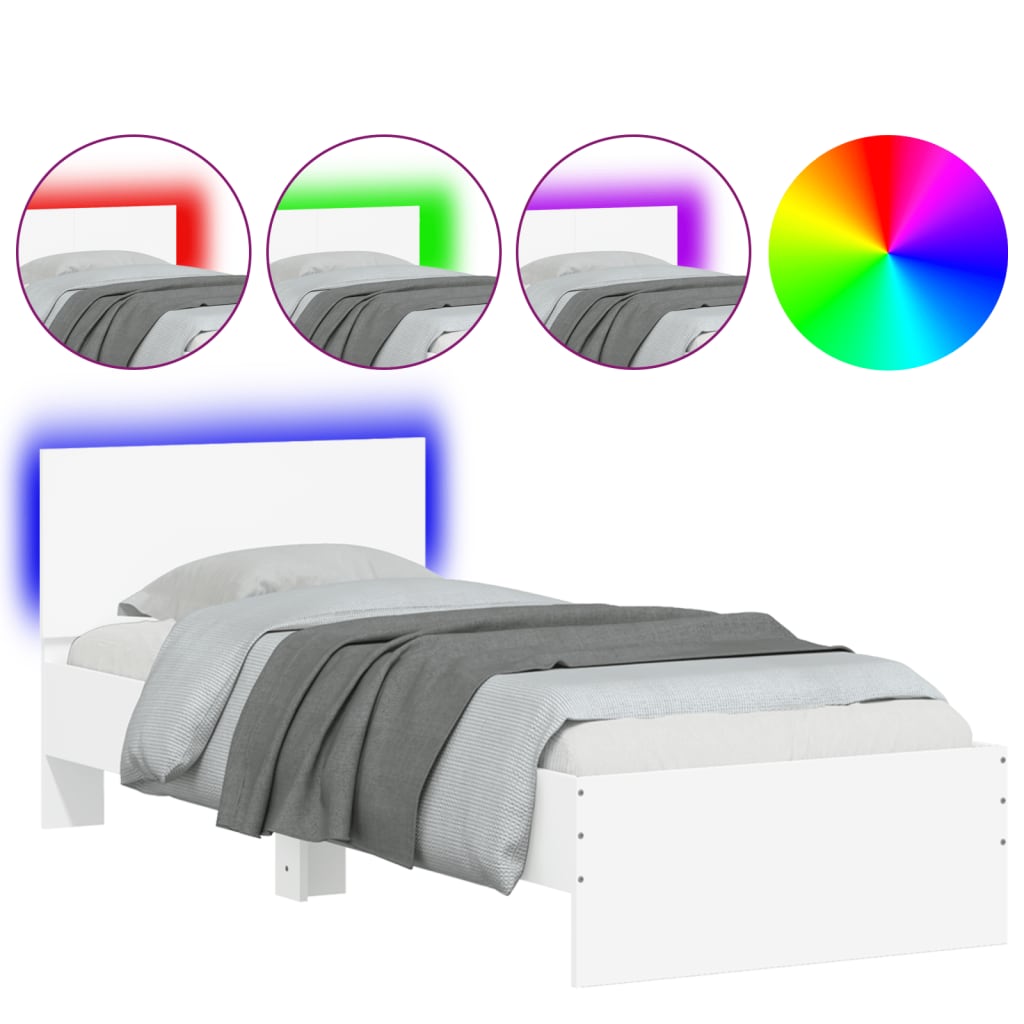 Bedframe met hoofdbord en LED-verlichting wit 90x190 cm is nu te koop bij PeponiXL, paradijselijk wonen!
