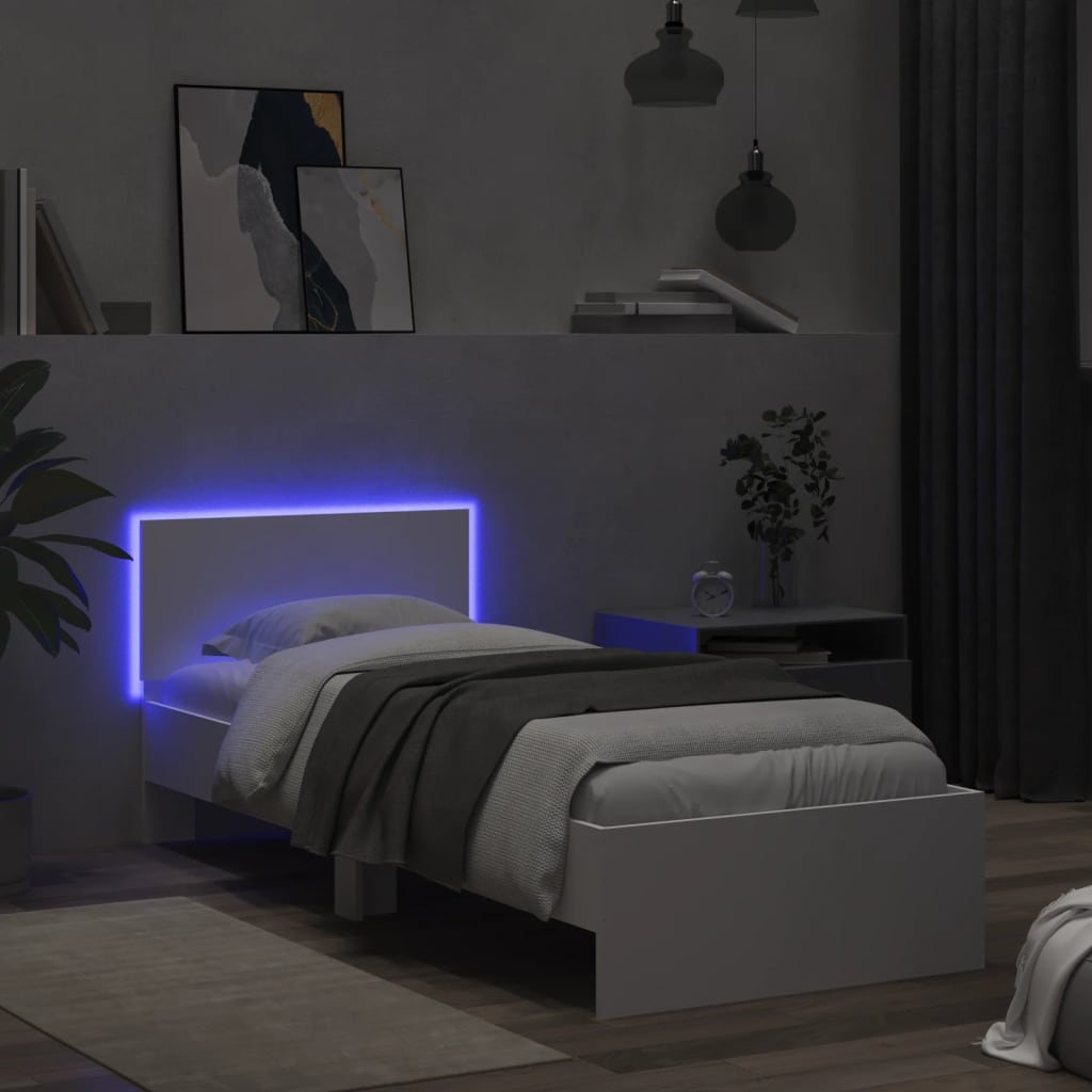 Bedframe met hoofdbord en LED-verlichting wit 90x190 cm is nu te koop bij PeponiXL, paradijselijk wonen!