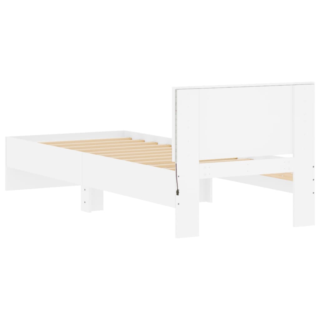 Bedframe met hoofdbord en LED-verlichting wit 90x190 cm is nu te koop bij PeponiXL, paradijselijk wonen!