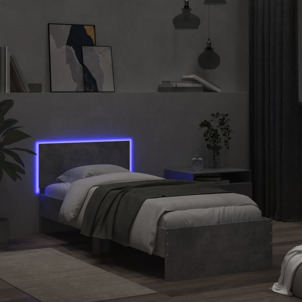 Bedframe met hoofdbord en LED-verlichting betongrijs 90x190 cm is nu te koop bij PeponiXL, paradijselijk wonen!
