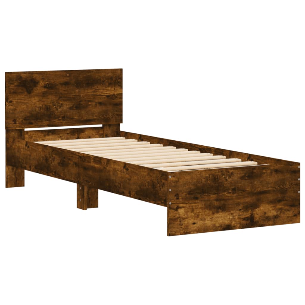 Bedframe met hoofdbord en LED gerookt eikenkleurig 90x190 cm is nu te koop bij PeponiXL, paradijselijk wonen!