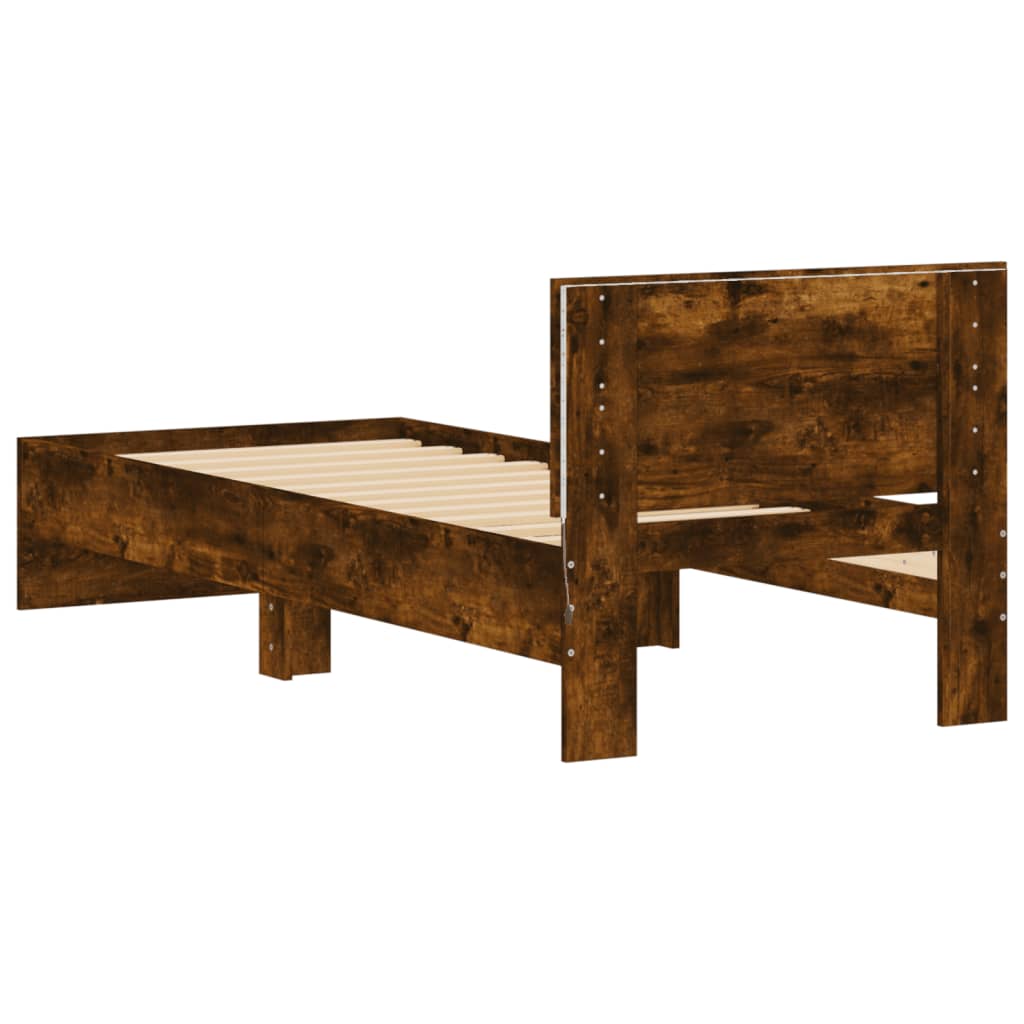 Bedframe met hoofdbord en LED gerookt eikenkleurig 90x190 cm is nu te koop bij PeponiXL, paradijselijk wonen!