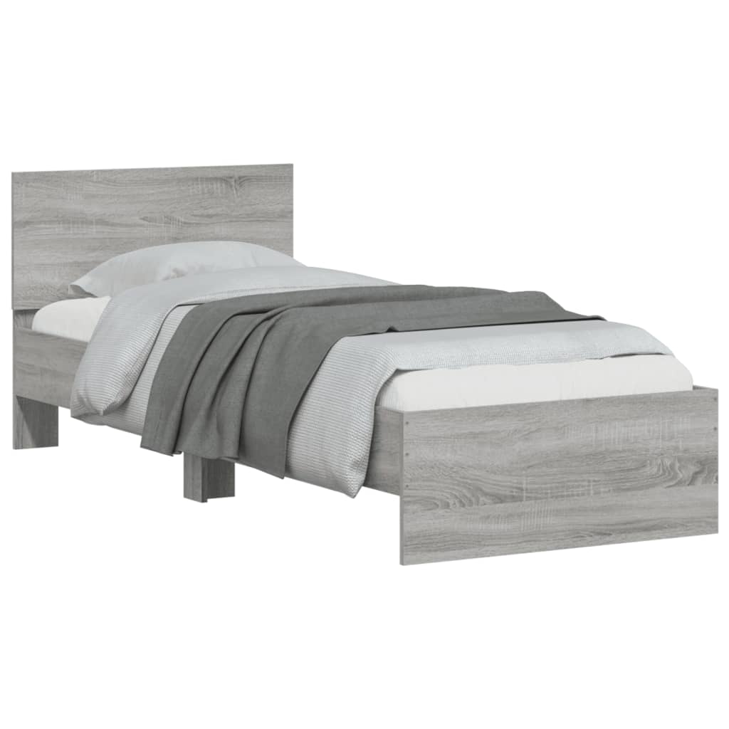 Bedframe met hoofdbord en LED grijs sonoma eikenkleur 90x190 cm is nu te koop bij PeponiXL, paradijselijk wonen!