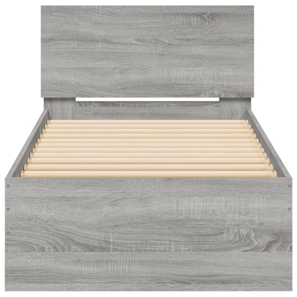 Bedframe met hoofdbord en LED grijs sonoma eikenkleur 90x190 cm is nu te koop bij PeponiXL, paradijselijk wonen!