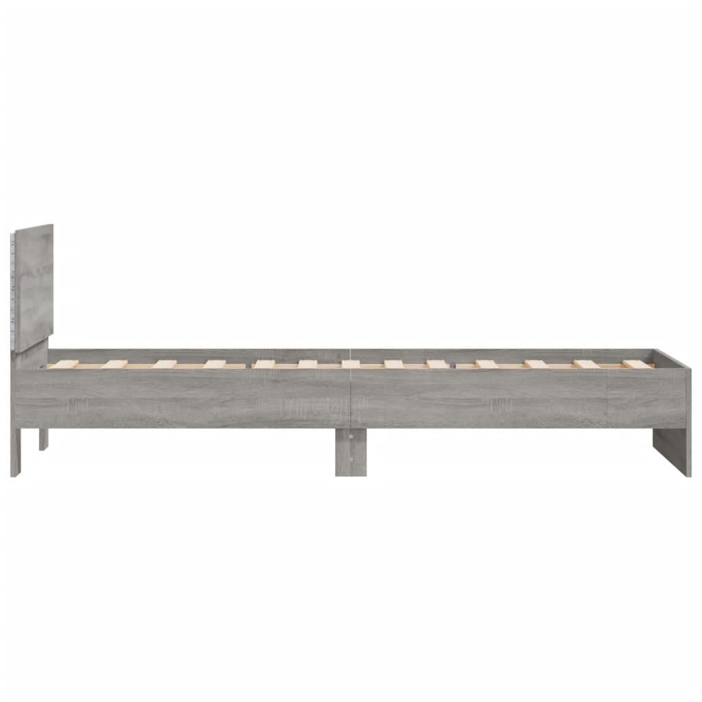 Bedframe met hoofdbord en LED grijs sonoma eikenkleur 90x190 cm is nu te koop bij PeponiXL, paradijselijk wonen!