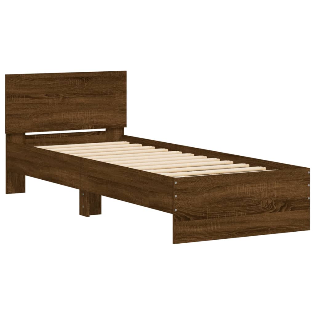 Bedframe met hoofdbord en LED bruin eikenkleur 90x190 cm is nu te koop bij PeponiXL, paradijselijk wonen!
