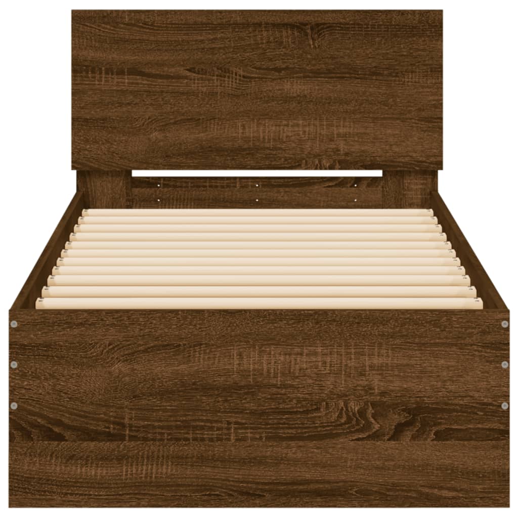 Bedframe met hoofdbord en LED bruin eikenkleur 90x190 cm is nu te koop bij PeponiXL, paradijselijk wonen!