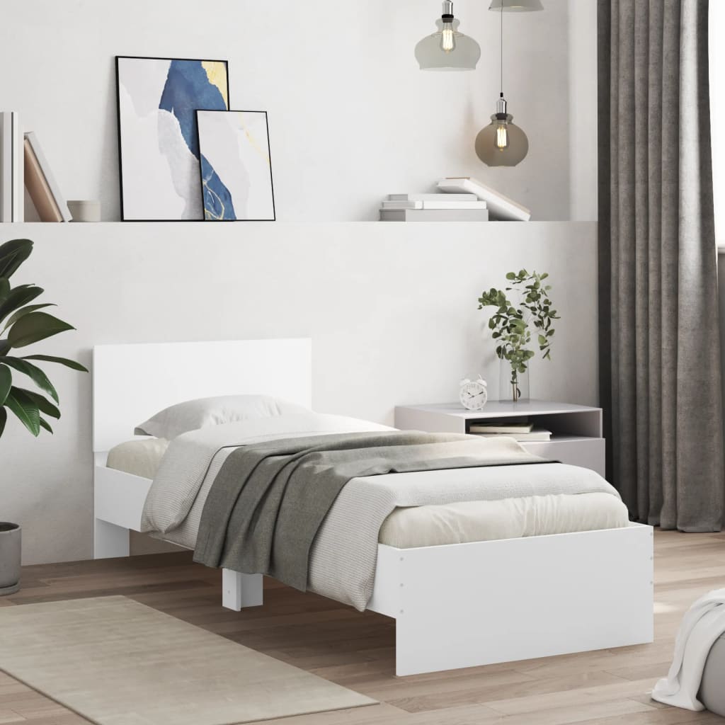 Bedframe met hoofdbord en LED-verlichting wit 75x190 cm is nu te koop bij PeponiXL, paradijselijk wonen!