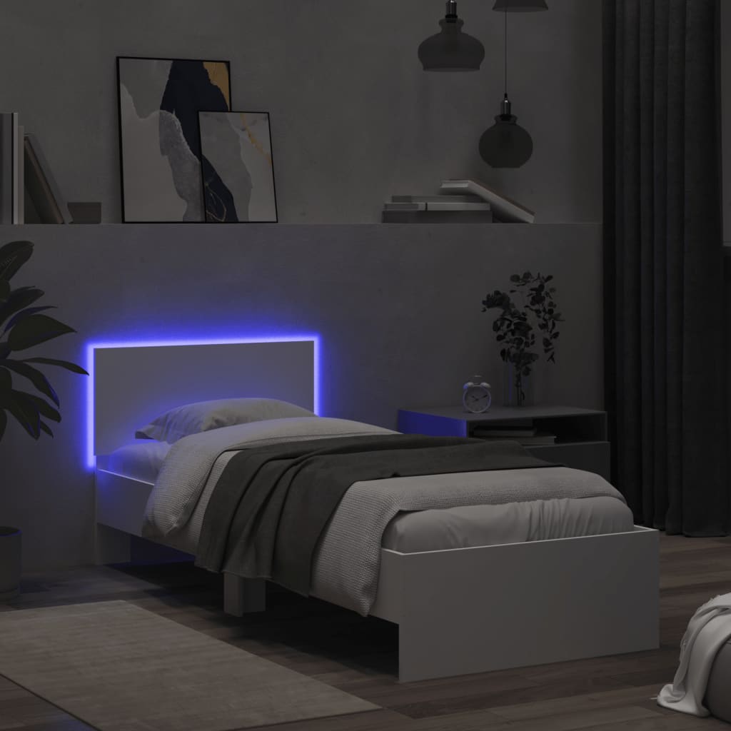 Bedframe met hoofdbord en LED-verlichting wit 75x190 cm is nu te koop bij PeponiXL, paradijselijk wonen!