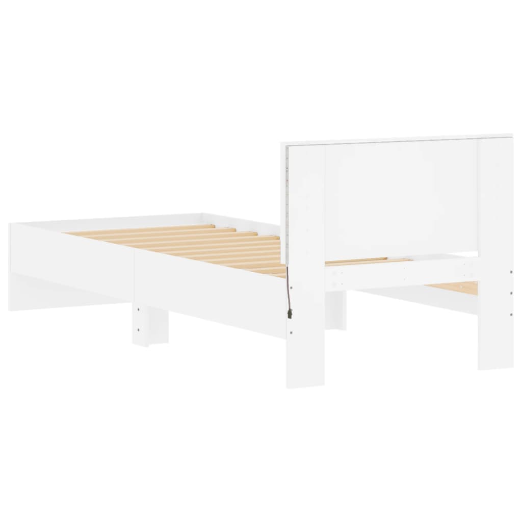 Bedframe met hoofdbord en LED-verlichting wit 75x190 cm is nu te koop bij PeponiXL, paradijselijk wonen!