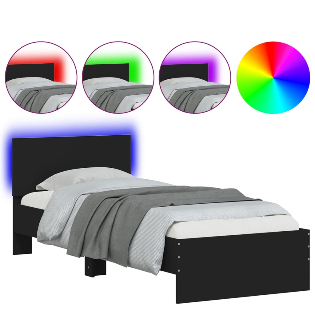 Bedframe met hoofdbord en LED-verlichting zwart 75x190 cm is nu te koop bij PeponiXL, paradijselijk wonen!