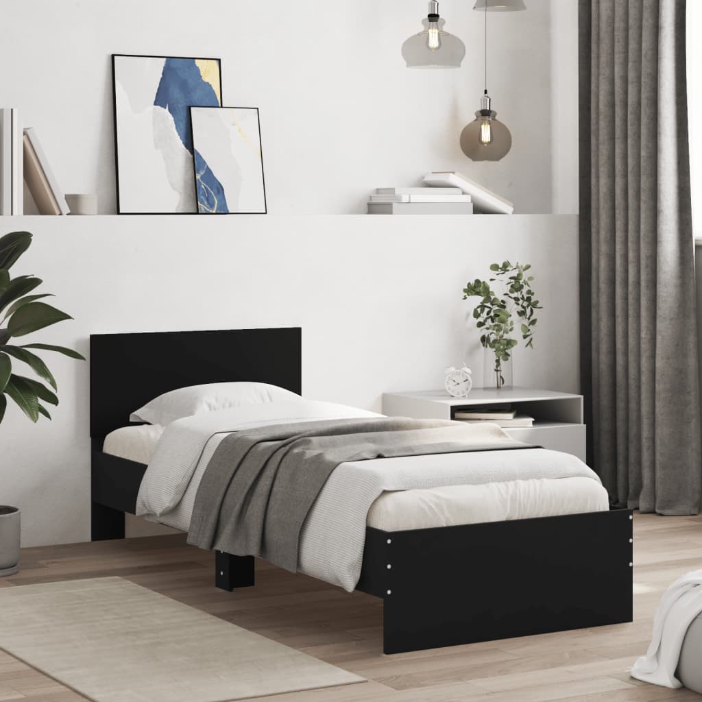 Bedframe met hoofdbord en LED-verlichting zwart 75x190 cm is nu te koop bij PeponiXL, paradijselijk wonen!