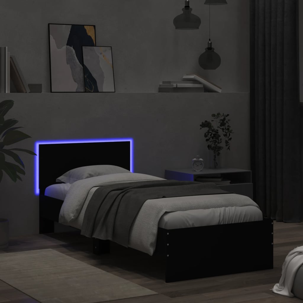 Bedframe met hoofdbord en LED-verlichting zwart 75x190 cm is nu te koop bij PeponiXL, paradijselijk wonen!