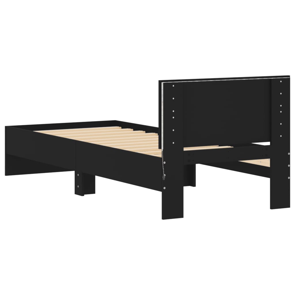 Bedframe met hoofdbord en LED-verlichting zwart 75x190 cm is nu te koop bij PeponiXL, paradijselijk wonen!