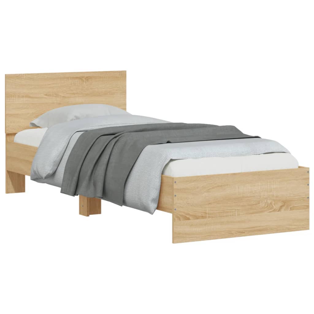 Bedframe met hoofdbord en LED sonoma eikenkleurig 75x190 cm is nu te koop bij PeponiXL, paradijselijk wonen!