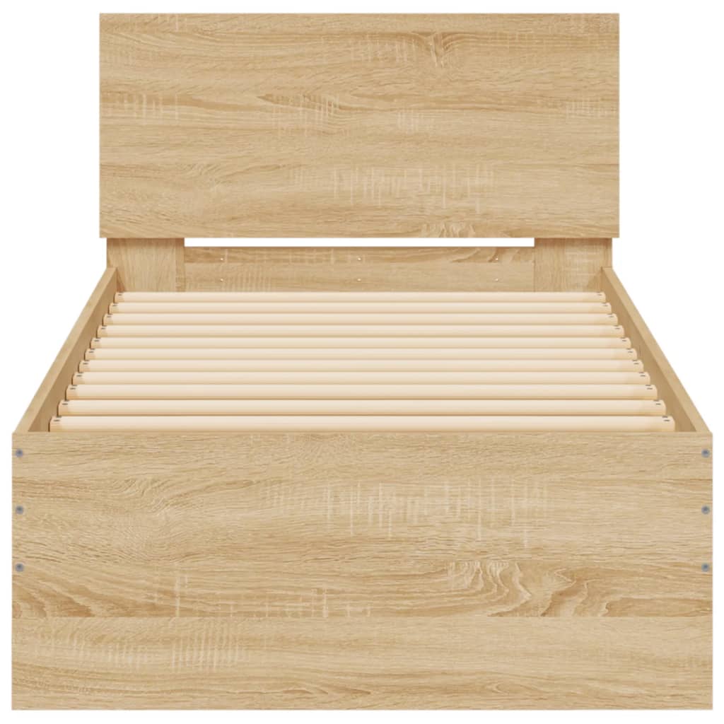 Bedframe met hoofdbord en LED sonoma eikenkleurig 75x190 cm is nu te koop bij PeponiXL, paradijselijk wonen!