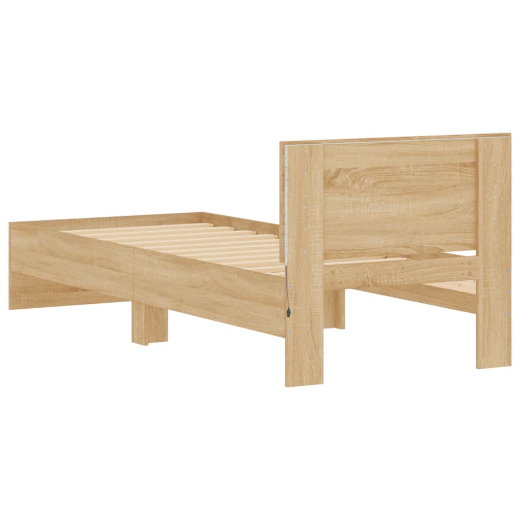 Bedframe met hoofdbord en LED sonoma eikenkleurig 75x190 cm is nu te koop bij PeponiXL, paradijselijk wonen!