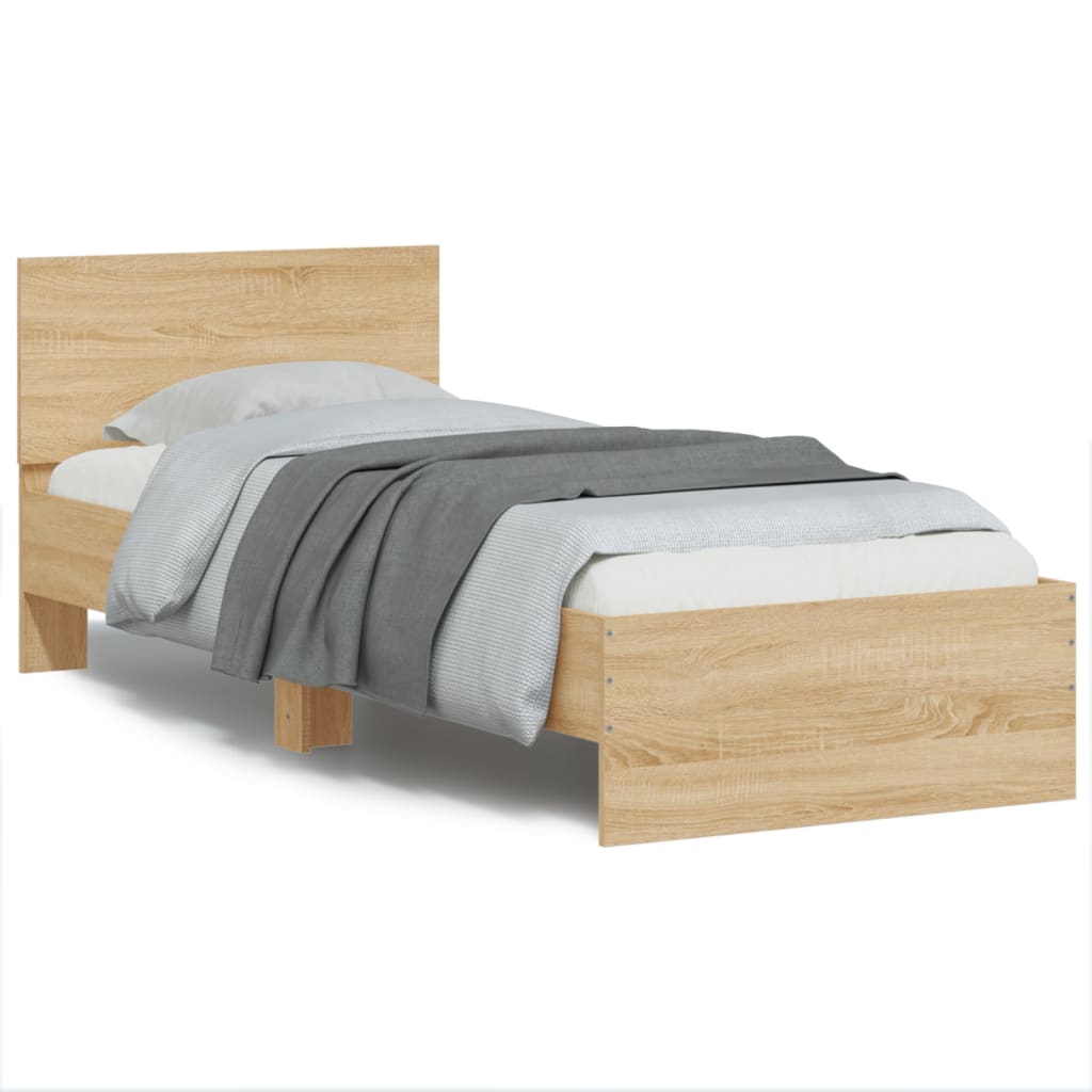 Bedframe met hoofdbord en LED sonoma eikenkleurig 75x190 cm is nu te koop bij PeponiXL, paradijselijk wonen!