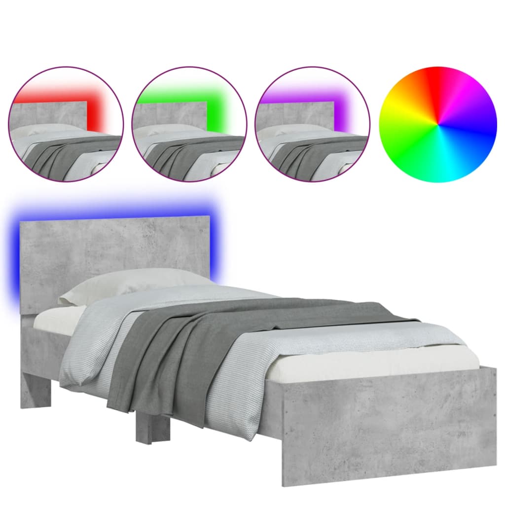 Bedframe met hoofdbord en LED-verlichting betongrijs 75x190 cm is nu te koop bij PeponiXL, paradijselijk wonen!