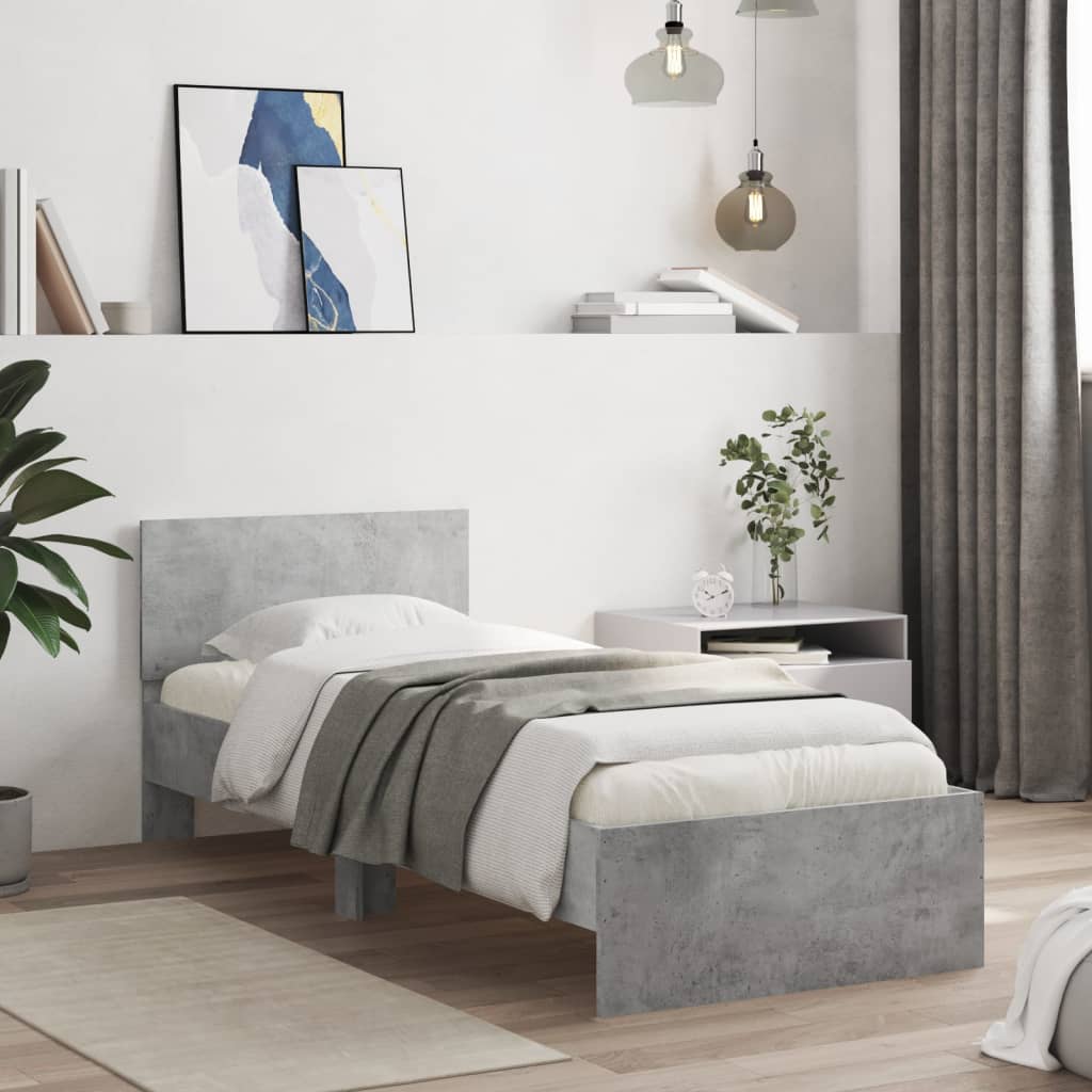 Bedframe met hoofdbord en LED-verlichting betongrijs 75x190 cm is nu te koop bij PeponiXL, paradijselijk wonen!