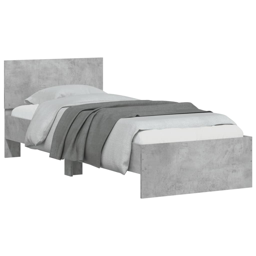 Bedframe met hoofdbord en LED-verlichting betongrijs 75x190 cm is nu te koop bij PeponiXL, paradijselijk wonen!