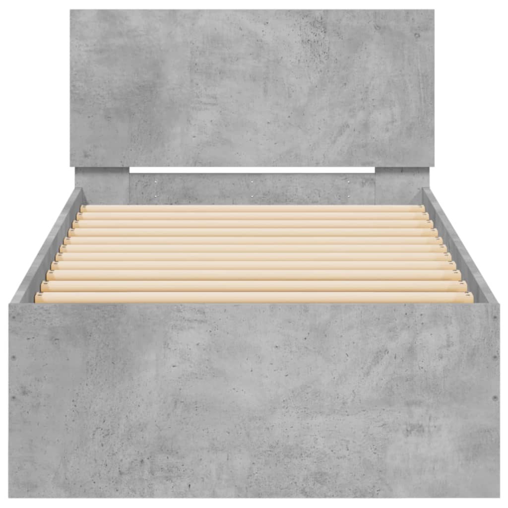 Bedframe met hoofdbord en LED-verlichting betongrijs 75x190 cm is nu te koop bij PeponiXL, paradijselijk wonen!
