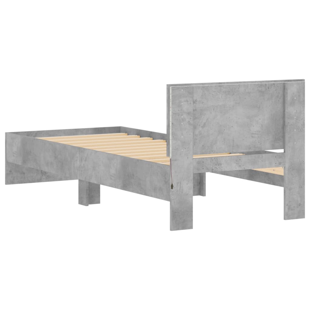 Bedframe met hoofdbord en LED-verlichting betongrijs 75x190 cm is nu te koop bij PeponiXL, paradijselijk wonen!