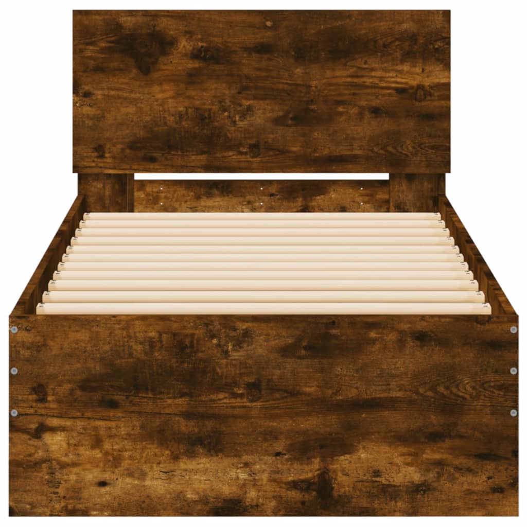 Bedframe met hoofdbord en LED gerookt eikenkleurig 75x190 cm is nu te koop bij PeponiXL, paradijselijk wonen!