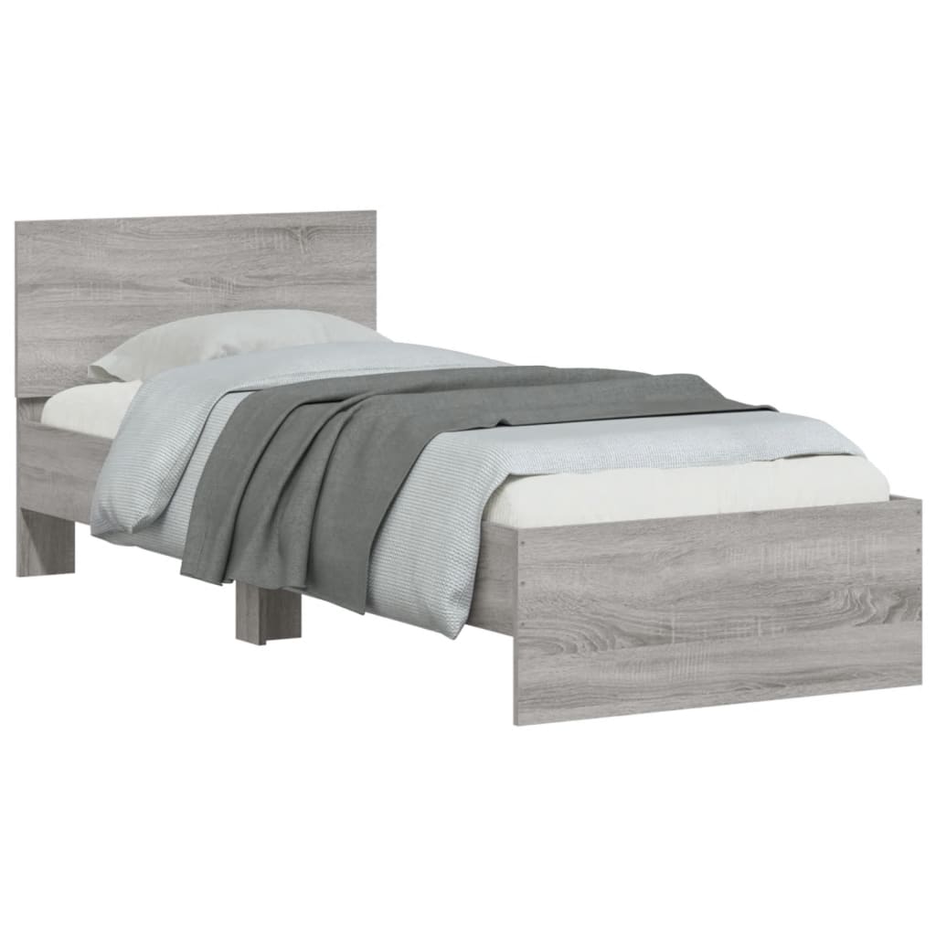Bedframe met hoofdbord en LED grijs sonoma eikenkleur 75x190 cm is nu te koop bij PeponiXL, paradijselijk wonen!