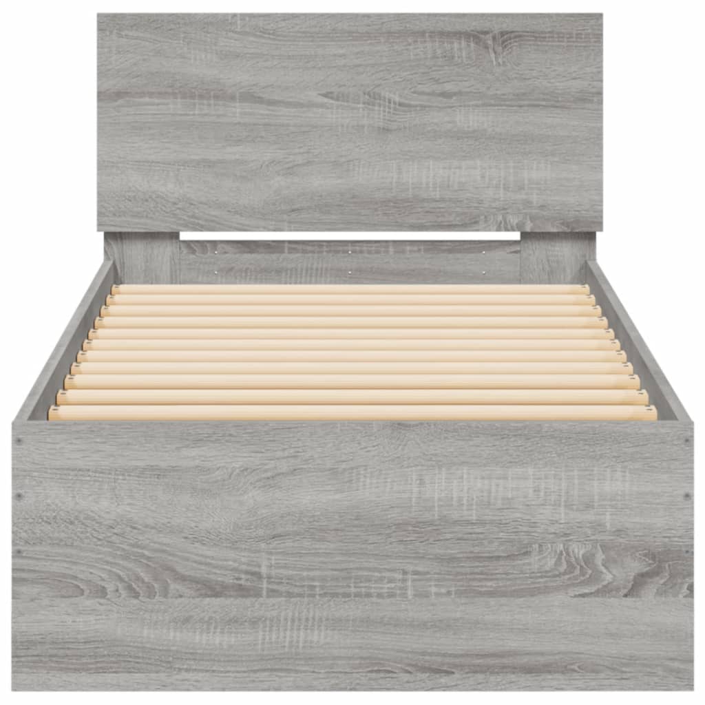 Bedframe met hoofdbord en LED grijs sonoma eikenkleur 75x190 cm is nu te koop bij PeponiXL, paradijselijk wonen!