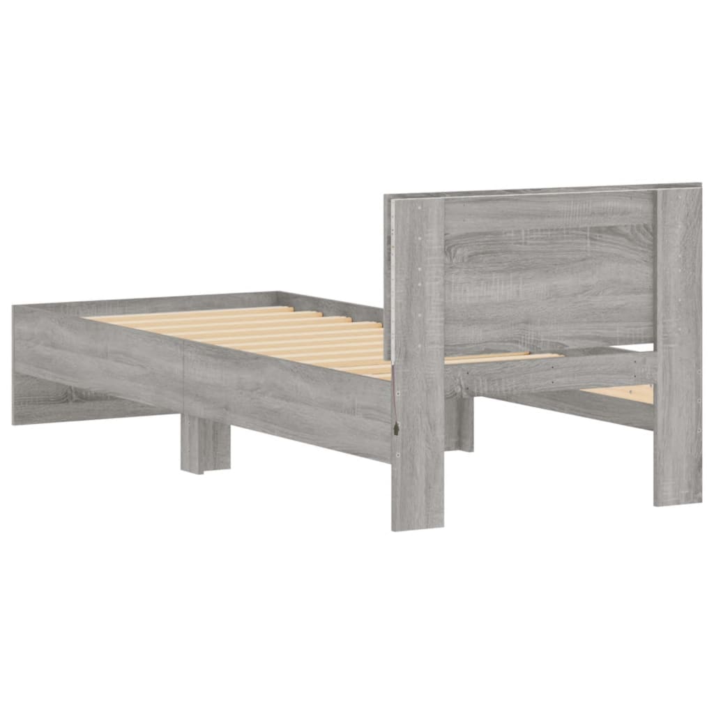 Bedframe met hoofdbord en LED grijs sonoma eikenkleur 75x190 cm is nu te koop bij PeponiXL, paradijselijk wonen!
