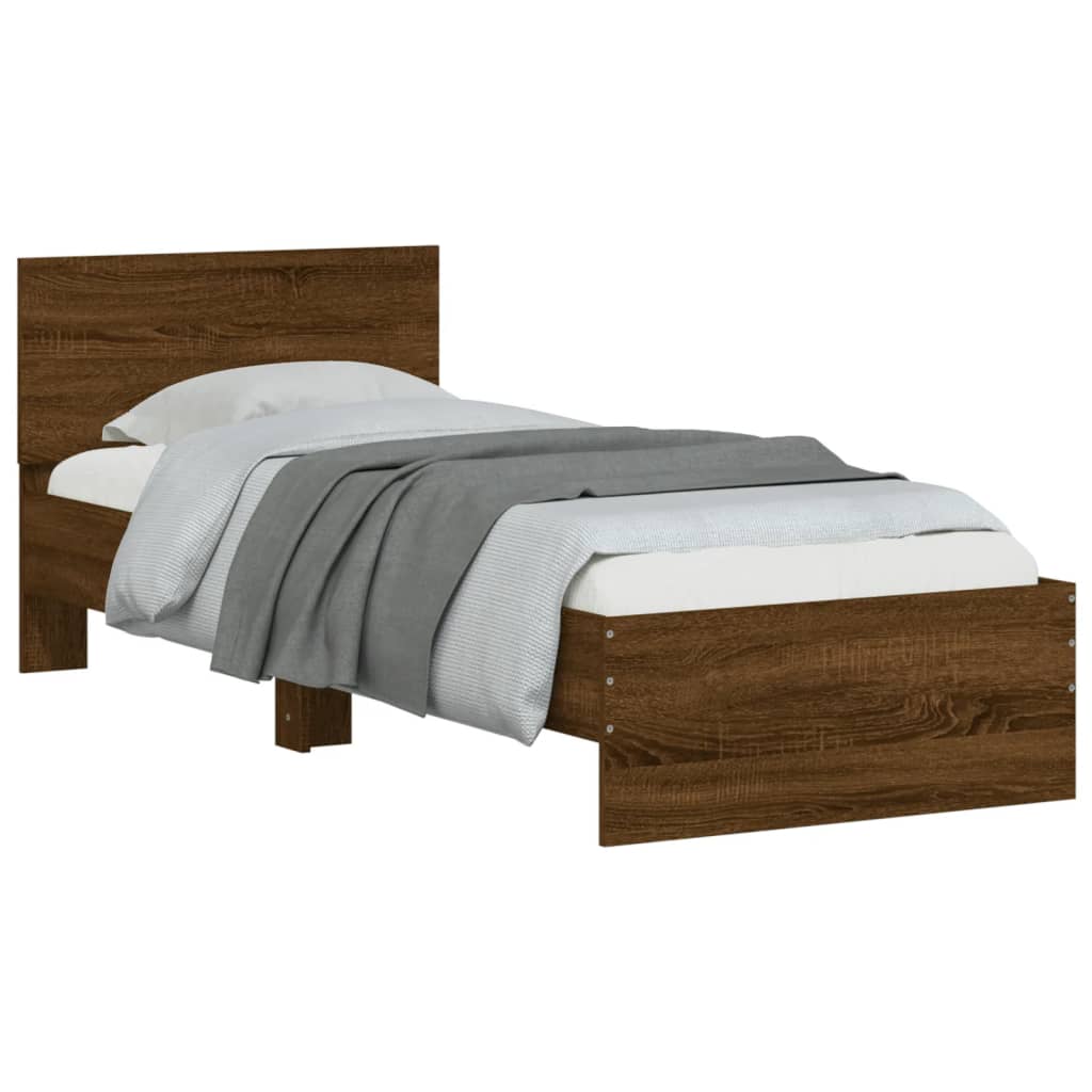 Bedframe met hoofdbord en LED bruin eikenkleur 75x190 cm is nu te koop bij PeponiXL, paradijselijk wonen!