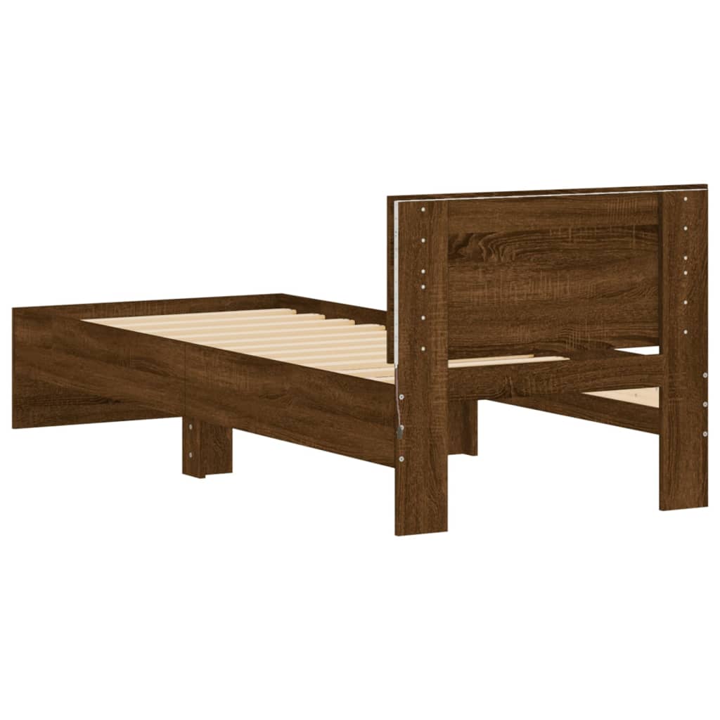 Bedframe met hoofdbord en LED bruin eikenkleur 75x190 cm is nu te koop bij PeponiXL, paradijselijk wonen!
